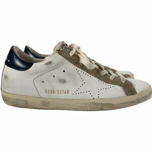 Golden Goose Super Star Sneakers Perforated Star White Blue Heel Tab Suede